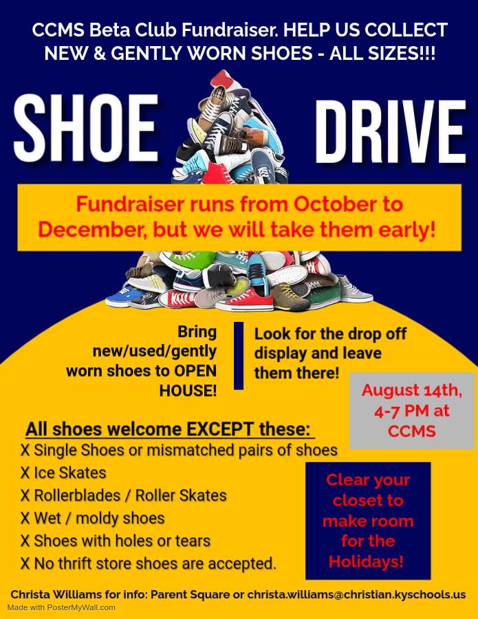 CCMS Beta Club Launches Community Shoe Drive